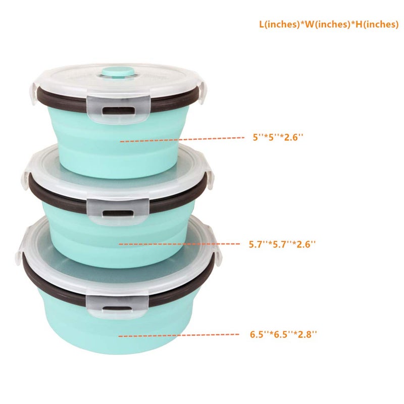 CARTINTS Blue Silicone Collapsible Food Storage Containers-Prep/Storage Bowls with Lids - Round Silicone Lunch Containers - Microwave and Freezer Safe Set of 3 - Image 3
